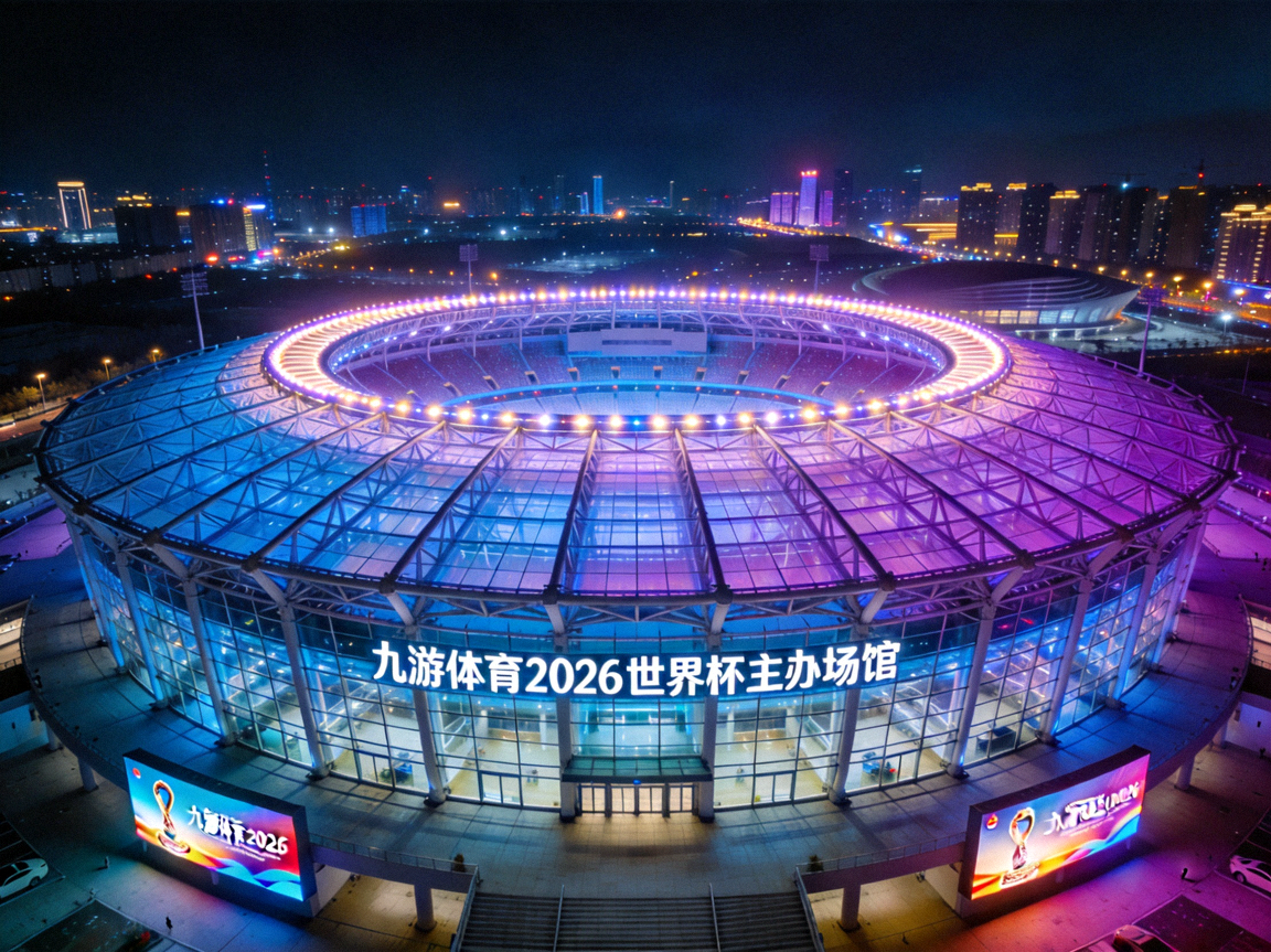 九游体育2026世界杯主办场馆，现代化体育场夜景，灯光璀璨